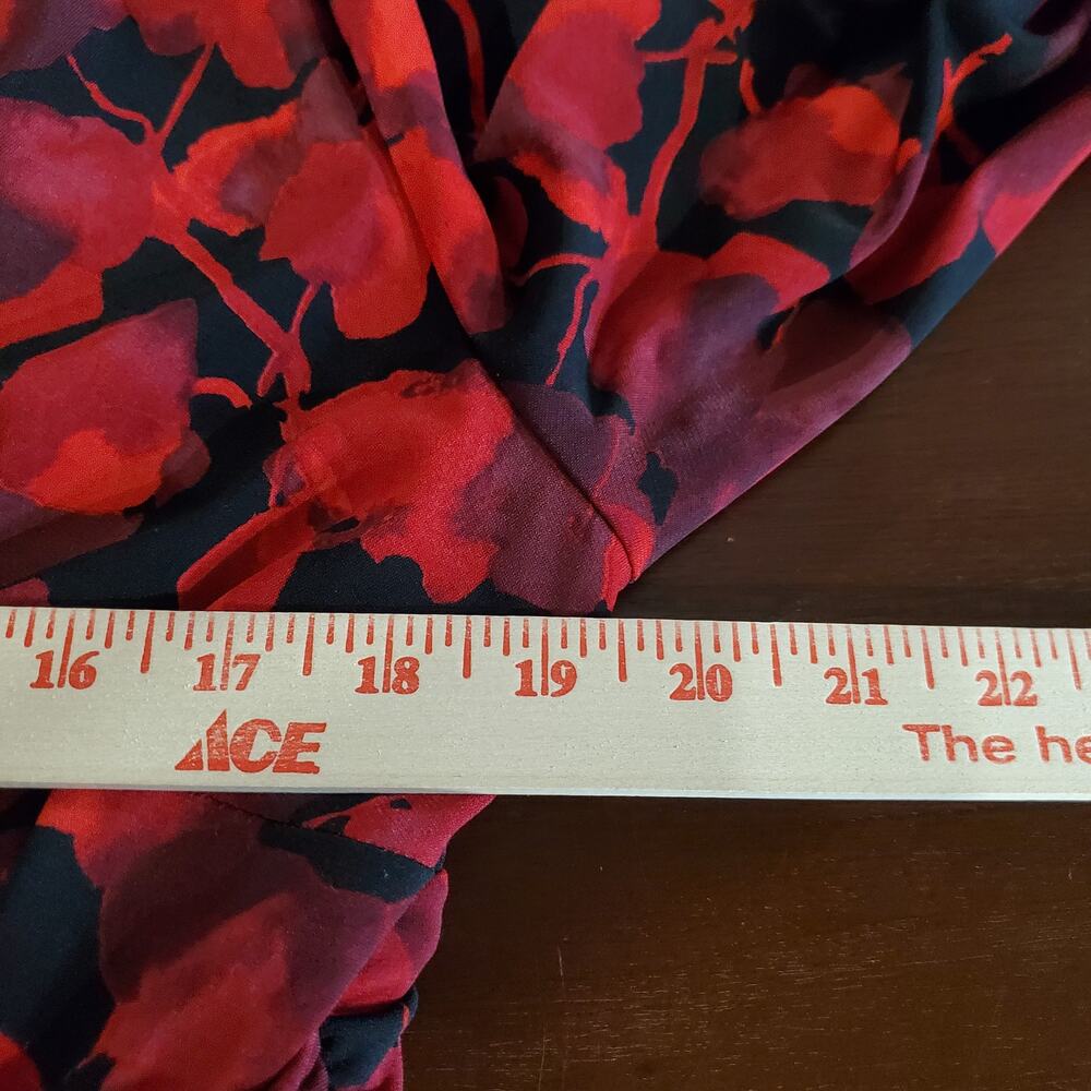 Chaps x Ralph Lauren Crossover Drape 3/4 Sleeve Faux Wrap Dress Sz XL Red Black - Picture 11 of 13